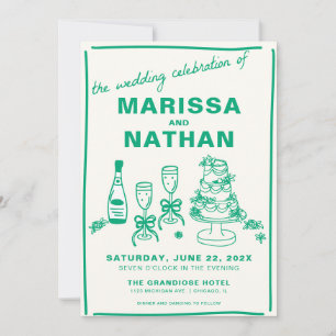Green Drawn Together with Photo Wedding Invitation