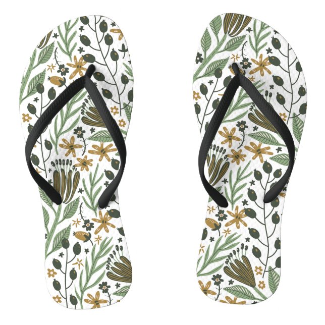 Green Dreamy Floral Pattern Jandals (Footbed)