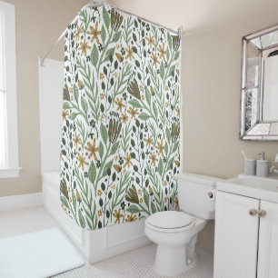 Green Dreamy Floral Pattern Shower Curtain