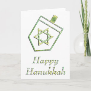 Green Dreidel Happy Hanukkah Greeting Card 1