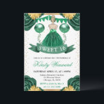 Green Dress Blonde Hair Princess Sweet 16 Invitation<br><div class="desc">Elegant watercolor blonde haired princess in emerald green dress design with green and gold flowers,  balloons and gold glitter confetti.</div>