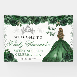 Green Dress Blonde Princess Floral Sweet 16 Banner