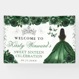 Green Dress Dark Skin Princess Floral Sweet 16 Banner