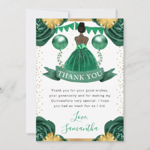 Green Dress Dark Skin Princess Quinceanera Thank You Card