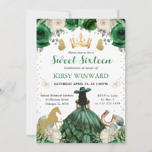 Green Dress Dark Skin Western Princess Sweet 16 Invitation