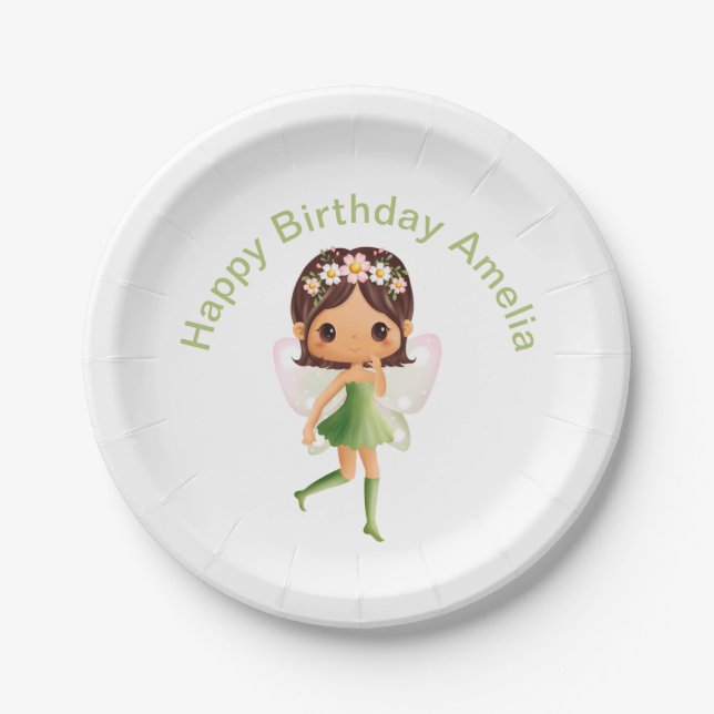 Green Dress Fairy  Paper Plate (Front)