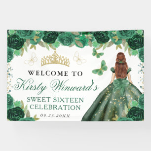 Green Dress Red Haired Princess Floral Sweet 16 Banner