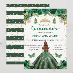 Green Dress Red Haired Princess Quinceanera Invitation