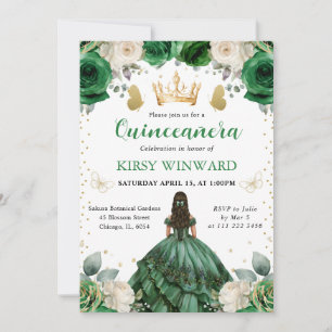 Green Dress Western Princess Quinceanera Invitation