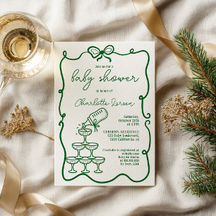 Green Drinks Tower Coquette Bow Baby Shower Invitation
