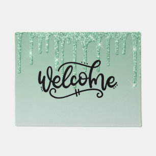 Green Dripping Glitter Welcome Doormat