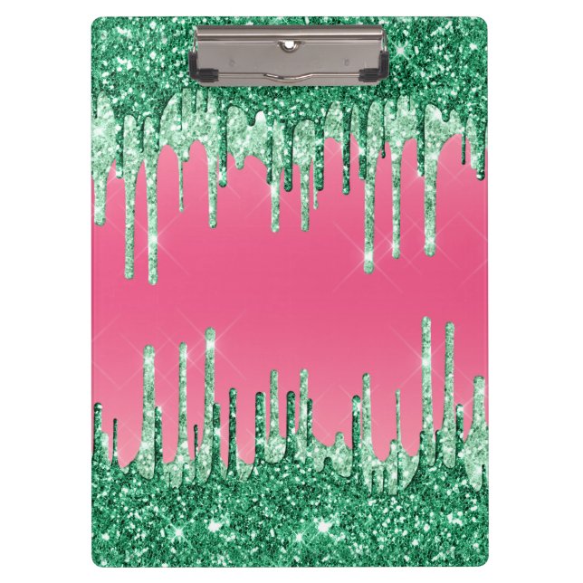 Green Dripping Glitters Chic Pink Watermelon Colou Clipboard (Front)