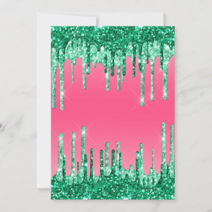 Green Dripping Glitters Chic Pink Watermelon Colou Invitation