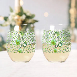 Green Droplets Stemless Wine Glass