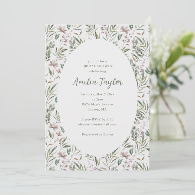 Green Dusty Pink Botanical Boho Bridal Shower Invitation (Standing Front)