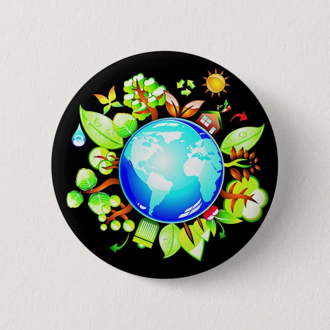 Green Earth Eco Friendly for Earth Day 6 Cm Round Badge (Front)