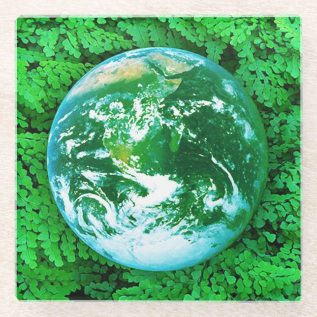 Green Earth - ecological awareness Glass Coaster (Front)