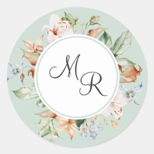 Green, Earth Tones Floral Monogram Envelope Seal