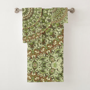 Green Earthy Kaleidoscopic Medallion Pattern Bath Towel Set