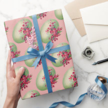 Green Easter Eggs on Pink Wrapping Paper