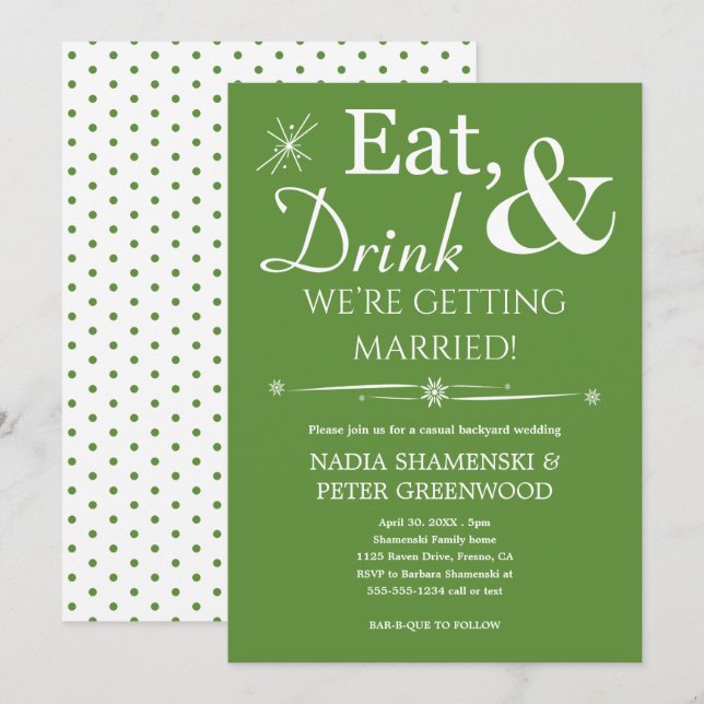 Green Eat Drink Getting Married Backyard Wedding Invitation (Front/Back)