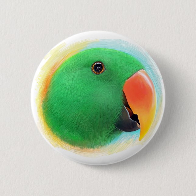 Green eclectus parrot realistic painting 6 cm round badge (Front)
