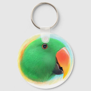 Green eclectus parrot realistic painting key ring