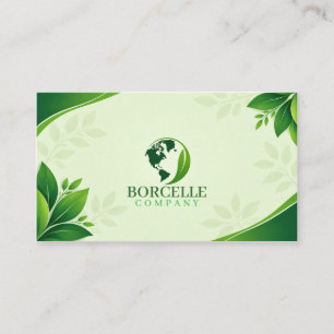 Green Eco Business Card Modern Globe Leaf Nature