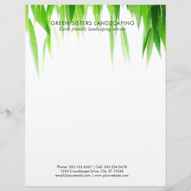 Green Eco Friendly Landscaping Business Custom Letterhead (Front)