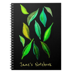 Green eco leaves watercolor leaf art notebook