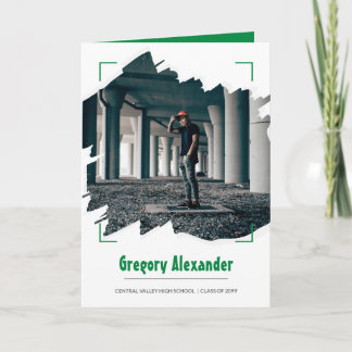 Green Edgy Abstract Brushstroke Photo Graduation Invitation