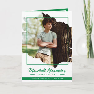 Green Edgy Abstract Torn Photo Graduation Invitation