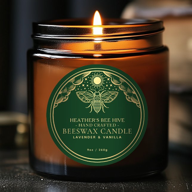 Green Editable Witchy Tarot Honeybee Candle Label (Creator Uploaded)