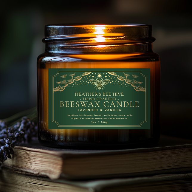 Green Editable Witchy Tarot Honeybee Candle Label (Creator Uploaded)