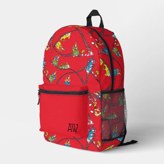 Green Eggs and Ham | Train Pattern Printed Backpack (Back Corner Right)