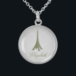 Green Eiffel Tower Damask Necklace<br><div class="desc">Personalise a unique gift for your bridesmaids with a Green Eiffel Tower Damask Necklace.  Necklace design features the Eiffel Tower against a delicate damask lace background. Personalise with the bridesmaid's name for a cherished reminder of your big day. Additional wedding stationery available with this design as well.</div>
