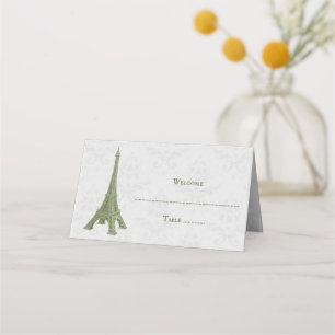 Green Eiffel Tower Damask Reception Place Card