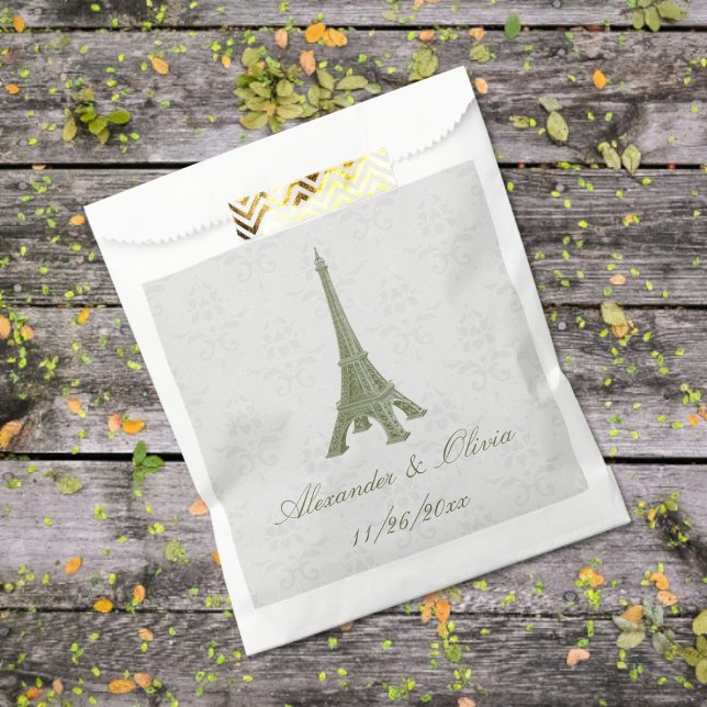 Green Eiffel Tower Damask Wedding Favour Bag (Green Eiffel Tower Damask Wedding Favor Bags)