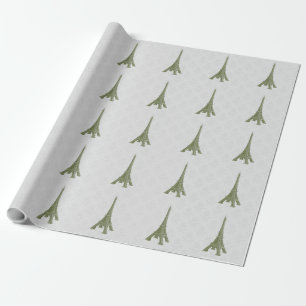 Green Eiffel Tower Damask Wedding Wrapping Paper