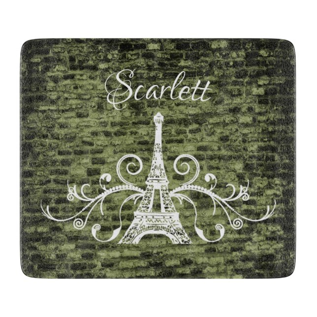 Green Eiffel Tower Grunge Cutting Board (Front)