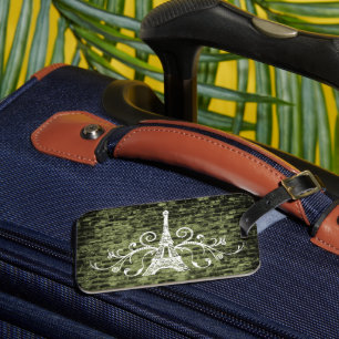 Green Eiffel Tower Grunge Luggage Tag