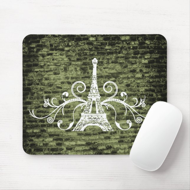 Green Eiffel Tower Grunge Mouse Pad (With Mouse)