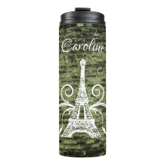 Green Eiffel Tower Grunge Thermal Tumbler (Front)