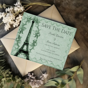 Green Eiffel Tower Save The Date Announcement