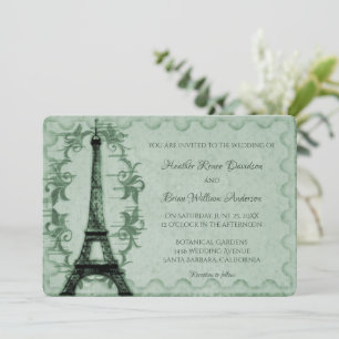 Green Eiffel Tower Wedding Invitation