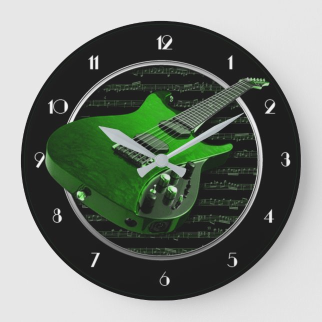 Green Electric Guitar Round Wall Clock (Front)