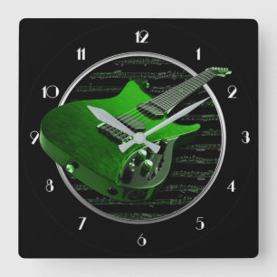Green Electric Guitar Square Wall Clock
