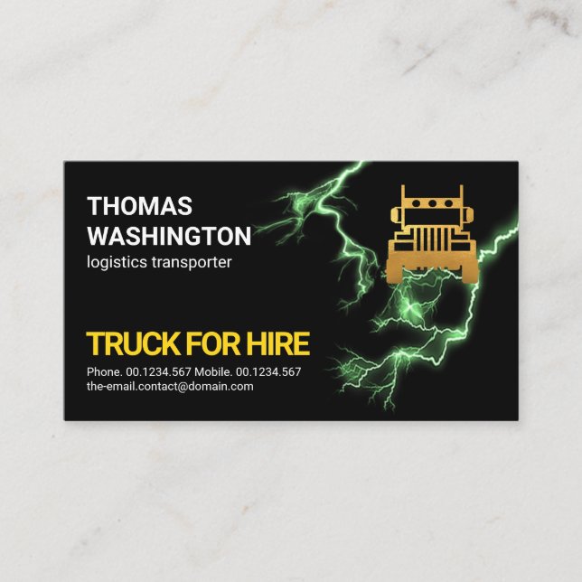 Green Electric Lightning Gold Trucking Transport Business Card (Front)