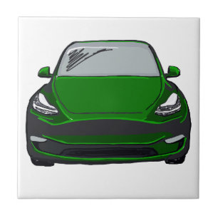 Green Electric Vehicle SUV Car Drawing Tile