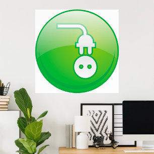 Green Electrical Plug Icon Poster